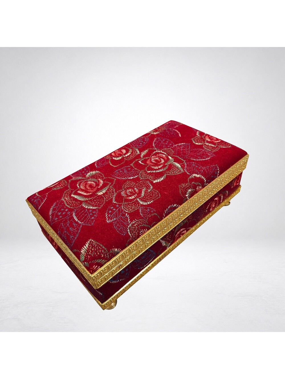 Vintage Red Velvet Music Jewelry Box, Gold Trim, Japan, 8x4.5